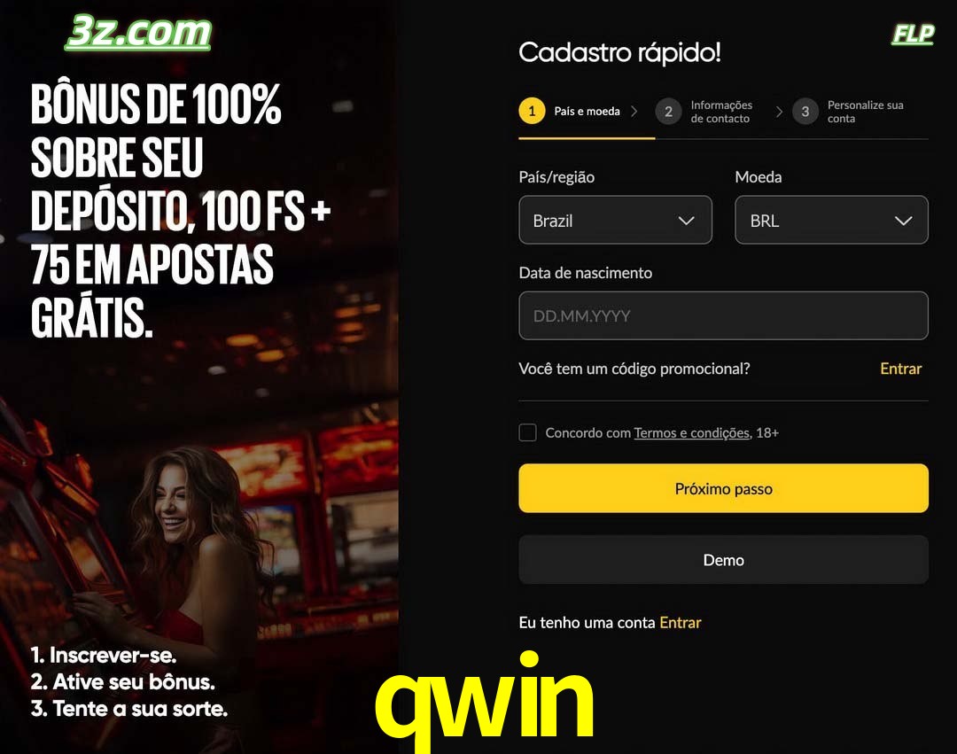 qwin registro oficial cassino online Brasil com bônus de depósito e free spins